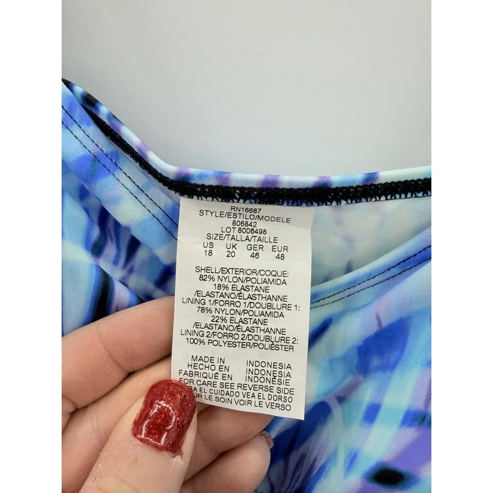 Swim Solutions Womens Size 18 Tummy Control Printed Fauxkini One-Piece Swimsuit - Picture 8 of 12